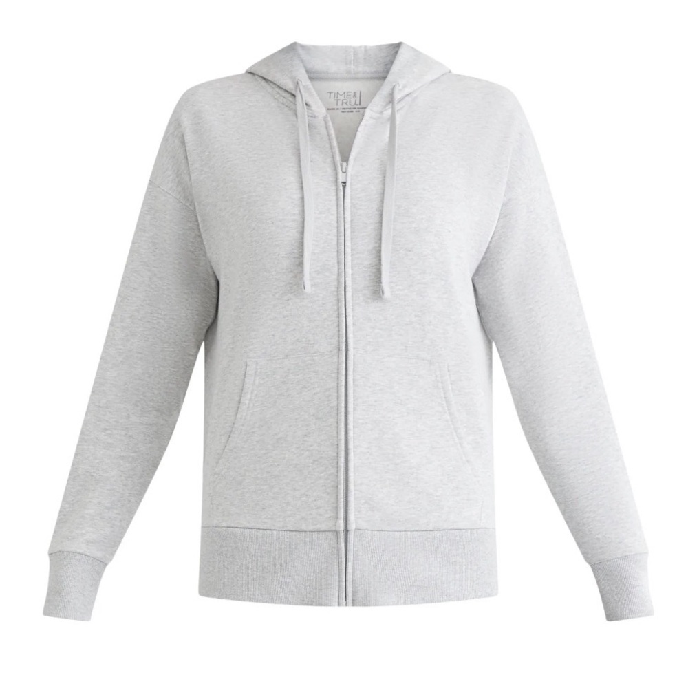 Time and Tru Women's Zip Front Fleece Hoodie Jacket Heather Gray Size L NWT
